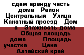 сдам аренду часть дома › Район ­ Центральный › Улица ­ Канатный проезд › Дом ­ 49 а › Этажность дома ­ 1 › Общая площадь дома ­ 30 › Площадь участка ­ 2 › Цена ­ 8 000 - Алтайский край, Барнаул г. Недвижимость » Дома, коттеджи, дачи аренда   . Алтайский край